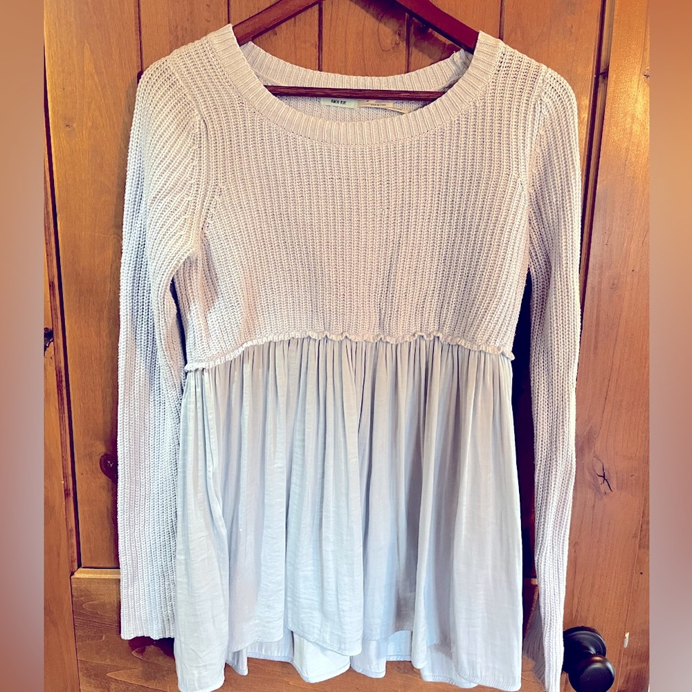 Blue baby doll sweater with gauze empire styling